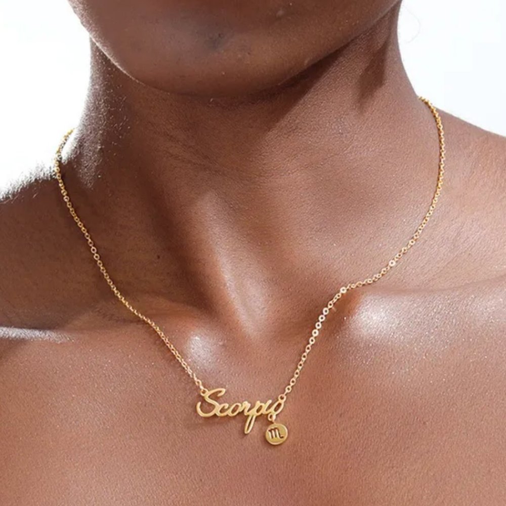Zodiac Sign Gold Plated Stainless Steel Pendant Necklace NEW
